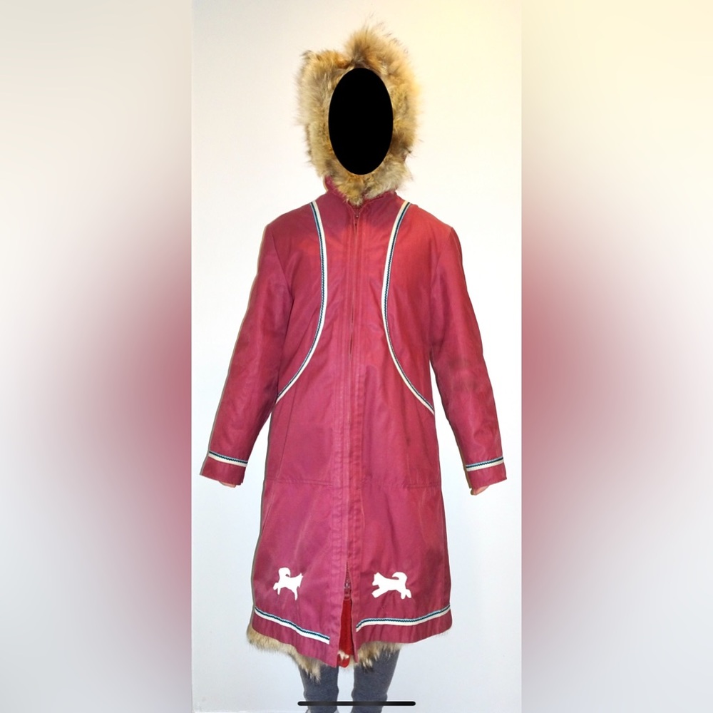 Vintage Yukon Parka with Fur, Dogsled Appliqué and Floral Needlework